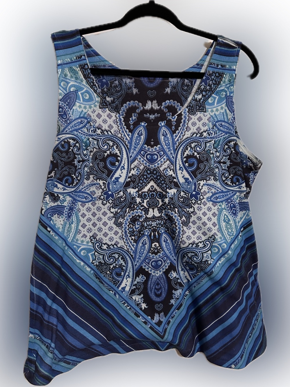 SZ 1X 2pieces set tank and overlay Blue Paisley Print Women’s Top